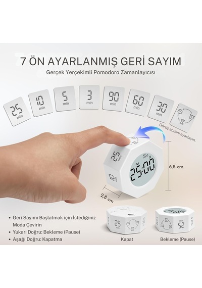 Npo Npt22cb Alarmlı G-sensör Otomatik Zamanlayıcılı Küp Kronometre Pomodoro Motivasyon Saati
