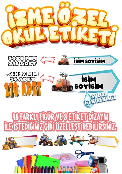Okul Etiketi Kalem Defter Etiketi İsme Özel Etiket Set05