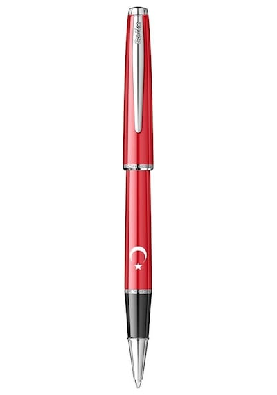 Scrikss Vintage 33 Roller Kalem Kırmızı Ay Yıldız Baskılı Kırmızı - Siyah