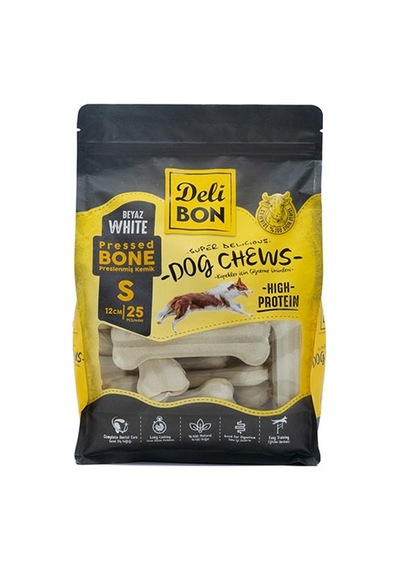 Delibon Beyaz Deri Pres Kemik Köpek Ödülü 25li 12 Cm Small 148-30001.08