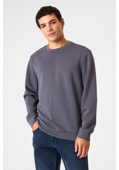 Backandbond Regular Fit Bisiklet Yaka Gri Sweatshirt