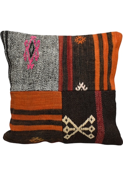 Zehra Abla Halı Yeni El Dokuma Patchwork Kırkyama Dekoratif Kilim Kırlent Yastık Kılıfı 6813 Çok Renkli