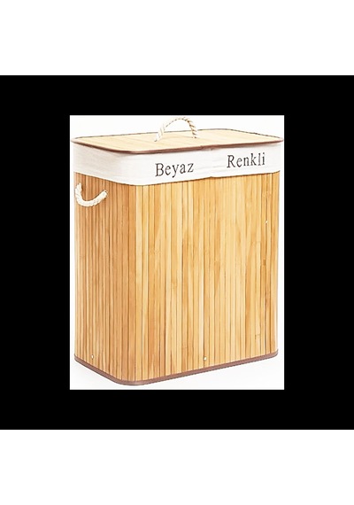 Bambu Ahşap 2 Bölmeli Çamaşır Sepeti 52x32x62 Cm Renkli