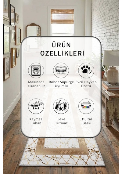 Yıkanabilir Yolluk 93 Beyaz - Vizon