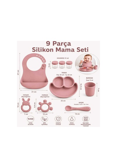 9 Parça Mama Seti %100 Silikon Bpa İçermez Ek Gıdaya Uygun Bej