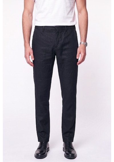 Comfort Fit Beli Lastikli %100 Keten Siyah Pantolon P 1215