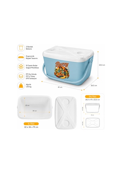 15 Lt Buzzy Retro Buzluk Termos 1177 Cooler Box -385 Açık Mavi