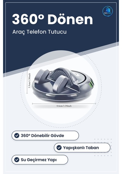 Araç İçi Telefon Tutucu Yapışkanlı Dönebilen Su Geçirmez Plastik