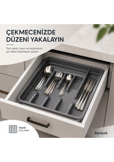 Uzayabilen Ayarlanabilir Pratik Çekmece İçi Kaşıklık-çatal Kaşık Bıçak Düzenleyici Siyah Gri Çok Renkli