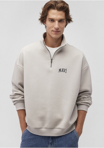Mavi - Mavi Logo Baskılı Yarı Fermuarlı Gri Sweatshirt 0s10208-70074 Gri