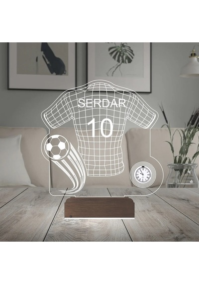 Luvivia Futbolcu Hediye Forma Top Kişiye Özel Metal Saatli 3d Lamba - Masa Gece Lambası Şeffaf