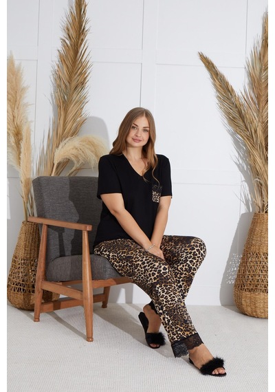 Sevim Kadın Büyük Beden Kısa Kol Siyah Pijama Takım C6t5n841 001