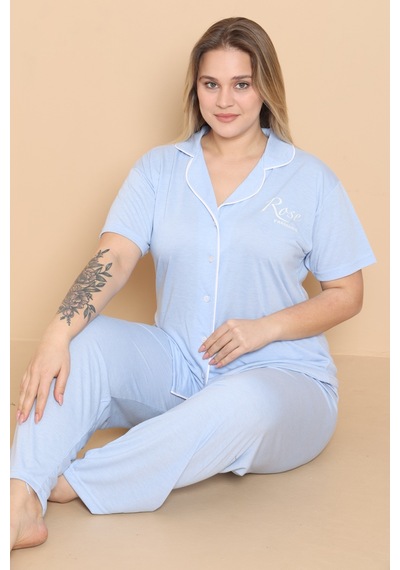 Wordex Mirano 4400 Polyviscon Kumaş Kısa Kollu Düğmeli Büyük Beden Kadın Pijama Takımı Açık Mavi Wordex Mirano 4400 Polyviscon Kumaş Kısa Kollu Düğmeli Büyük Beden Kadın Pijama Takımı Açık Mavi