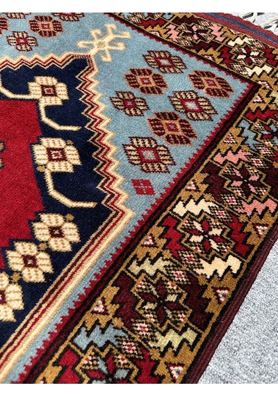 El Dokuma Yağcıbedir Halısı 85x140 Turkuazlı Kök Boya Yün Halı Turkuaz