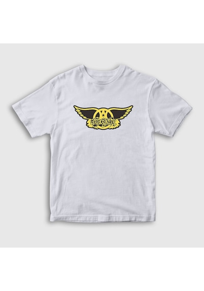 Presmono Unisex Çocuk Yellow Aerosmith T-shirt Beyaz