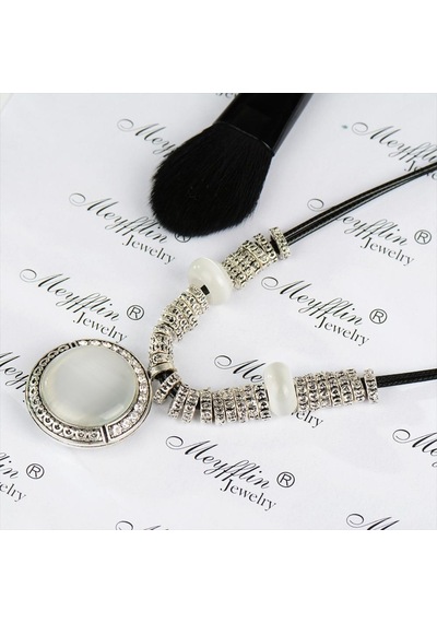 Opal Taşlı Kolye Vintage Collier Deri Örme Halat Zincir 554024451