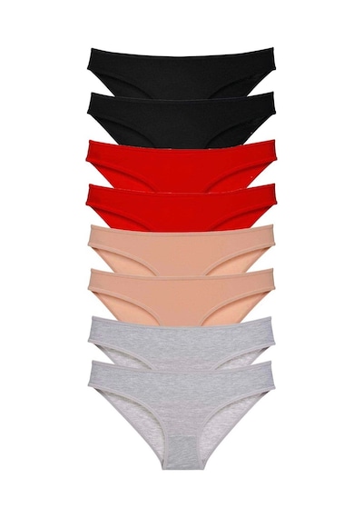 8 Adet Süper Eko Set Likralı Kadın Slip Külot Siyah Kırmızı Ten Gri Çok Renkli