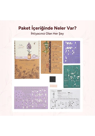 Rowood Tw021 Leylak Çiçeği Lilac Dıy Minyatür Maket Model Seti Ahşap 3d Wooden Puzzle 3d Model Kit Ahşap Maket Dekoratif Hobi Seti