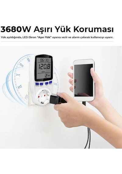 Dijital Wattmetre  Enerji Tüketim Sarfiyat Ölçer - 230V 16A 3680W