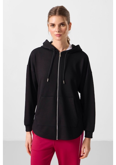 Tommylıfe Siyah Yumuşak Dokulu Kapüşonlu Oversize Kadın Tunik Sweatshirt - 97302