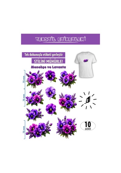 Ütü İle Yapışan Kıyafet Etiketi Menekşe Ve Lavanta Temalı Model 10lu Set Karışık