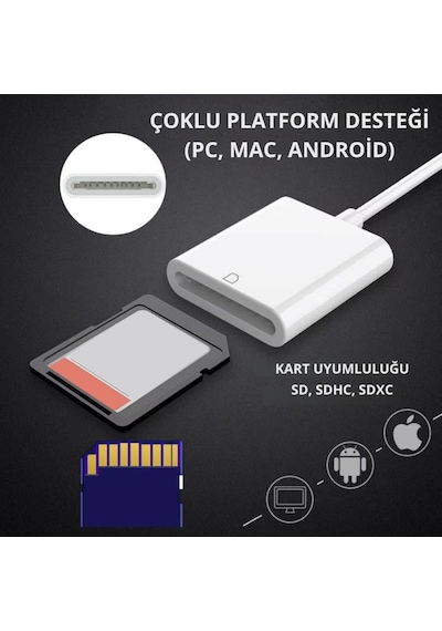 Polham Usb-c To Sd / Hafıza Kart Okuyucu Tak & Çalıştır Kamera Kart Dönüştürücü, Telefon, Tablet Pc Uyumlu Beyaz