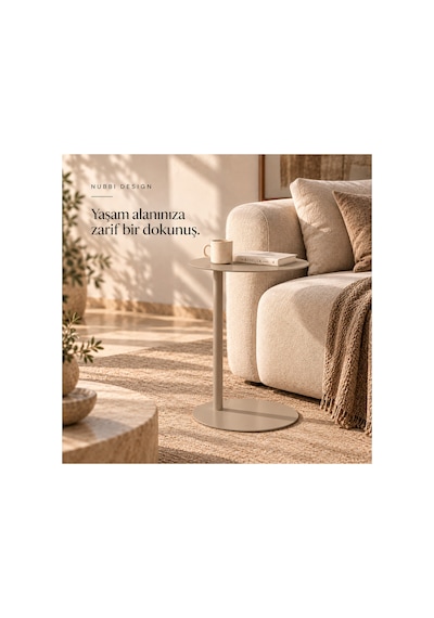Slate Metal C Sehpa Modern Tasarım Elips Tablalı Minimalist Koltuk Yanı Sehpa Bej - 935314037 Bej