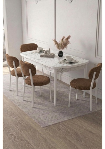 Renlife 4 Kişilik Açılır Mutfak Masa Takımı Yemek Masası Ve Sandalye Seti Metal Ayaklı Carara Kahverengi Beyaz Kahve Renlife 4 Kişilik Açılır Mutfak Masa Takımı Yemek Masası Ve Sandalye Seti Metal Ayaklı Carara Kahverengi Beyaz Kahve