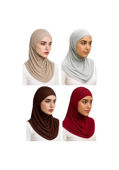 Aldaıyr 4 Adet Hijab 2 Parça Likra Kumaş Bej Gri Acı Kahve Bordo