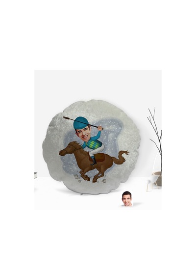 Kişiye Özel Erkek Jokey Karikatürlü Yuvarlak Dekoratif Kırlent Ya