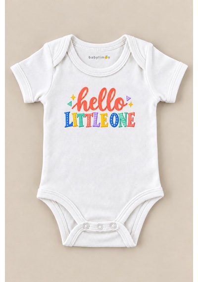 Babylimon Hello Lıttle One Beyaz Kısa Kollu Çıtçıtlı Bebek Zıbını Beyaz - 930083773 Beyaz
