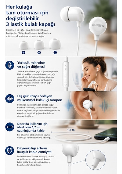 Philips Uyumlu Tae2146wt/00 Beyaz Type-c Kablolu Kulak İçi Kulaklık -