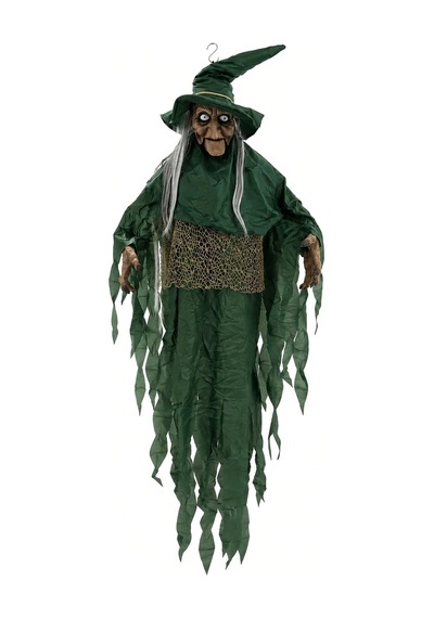 Halloween Cadılar Bayramı Sensörlü Sesli Işıklı Asılabilir Büyük Yeşil Cadı Korku Süsü 150 Cm Diğer