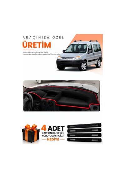 Peugeot Partner 2002-2008 Uyumlu Torpido Koruma Örtüsü Oto Kılıfı - Siyah Kırmızı