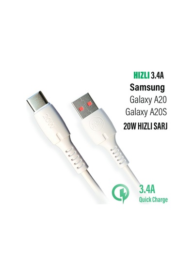 Samsung Galaxy A20 Ve A20s Uyumlu Type-c Hızlı Şarj Kablosu