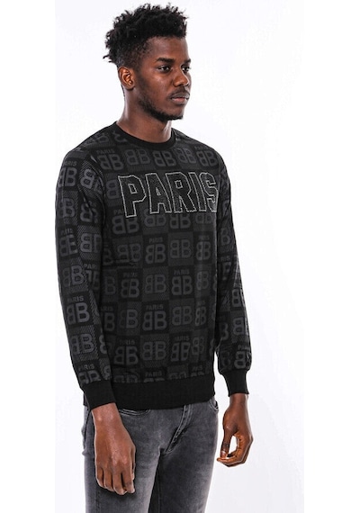 Siyah Taşlı Desenli Sweatshirt - Wessi Siyah