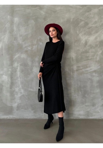 Anbly Collection Bisiklet Yaka Yandan Büzgülü Triko Uzun Elbise Anbly Collection Bisiklet Yaka Yandan Büzgülü Triko Uzun Elbise