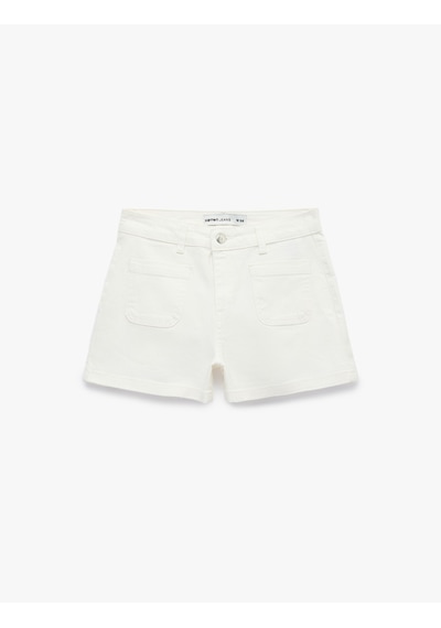 Koton Cep Detaylı Normal Bel Pamuklu Slim Fit Mini Şort Beyaz 6sal40132mw
