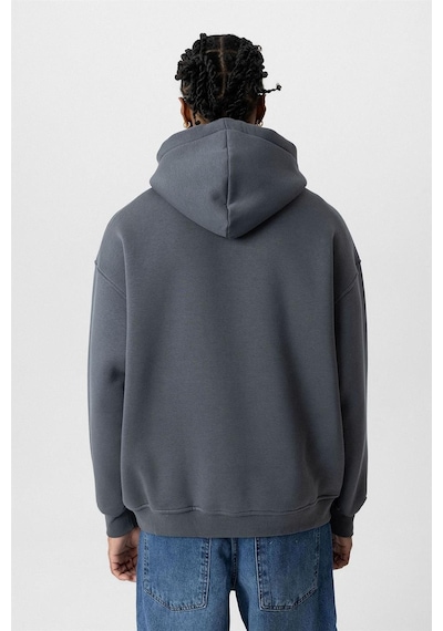 Vamos Basic Oversize Yıkamalı Hoodie Füme