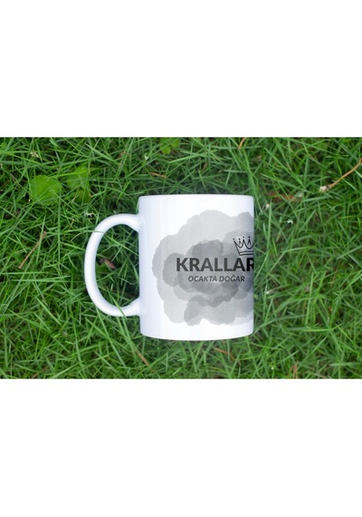 Krallar Ocakta Doğar Gri Sis Ve Taç Desenli Kupa Bardak - Erkeklere Özel Doğum Günü Hediyesi Beyaz