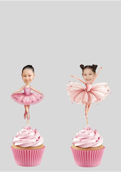 12 Li Kişiye Özel Fotoğraflı Balerin Temalı Cupcake Kürdan Süsü