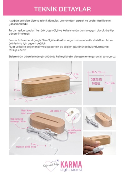 Kişiye Özel Led İsimlik Masa Lambası Masif Ahşap Tabanlı Usb Kablolu Pleksi Led Gece Lambası
