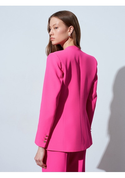 Dilvin 60807 Yakasız Vücuda Oturan Blazer-fuşya