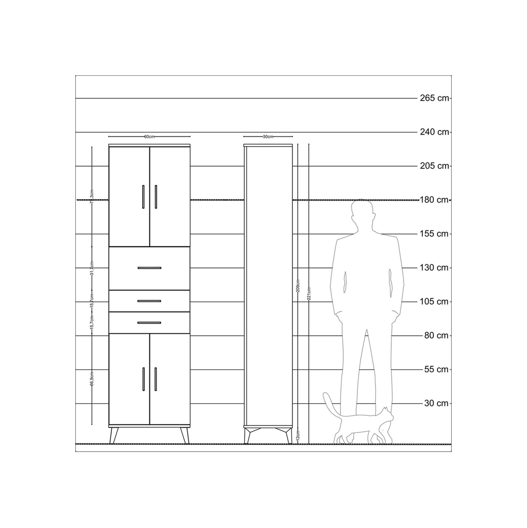 Arges Dolap 3 Raflı 3 Çekmeceli 4 Kapaklı 60x30x221 Aytaşı-an... Aytaşı