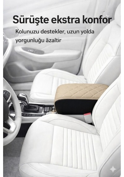 Lüks Oto Kolçak Kol Dayama Koltuk Arası Organizer Cepli Vidasız Montaj Bej Deri Ve Dikiş