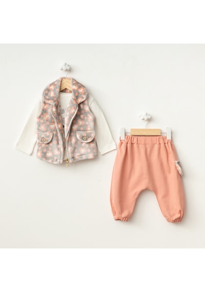 Baby Fou Leopar Desen Yelekli 3'lü Takım Gri