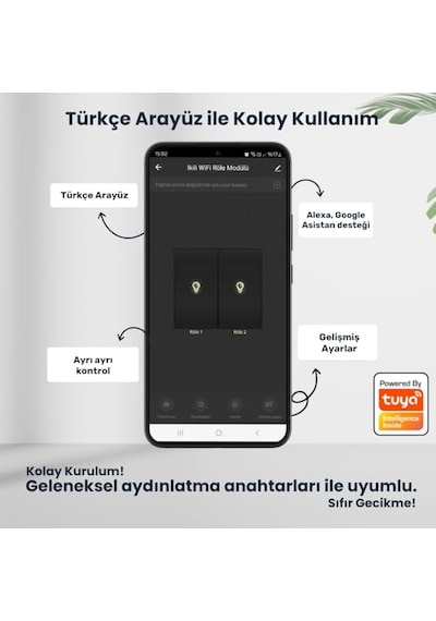 Tuya Uyumlu Akıllı Anahtar Modülü, Çift Çıkışlı, Anahtar Girişli, 2x10a - 220v Röle, Google Asistan Ve Alexa Genel