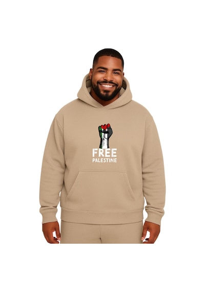 Benroma Free Palestıne Baskılı Büyük Beden Unisex Sweatshırt Bej