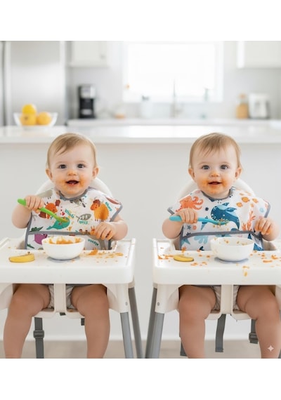 Yorni Bebek Mama Önlüğü, 3'lü Set, 6-24 Ay, Sıvı Geçirmez, Cepli, Cırtlı Kapamalı, 3 Farklı Desenli Çok Renkli
