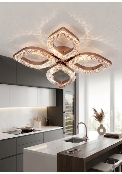 Lzy Avize Store Kristal Damla 4 Lü Gold Avize Salon, Yemek Masası, Mutfak, Antre Ve Çocuk Odası Aydınlatma